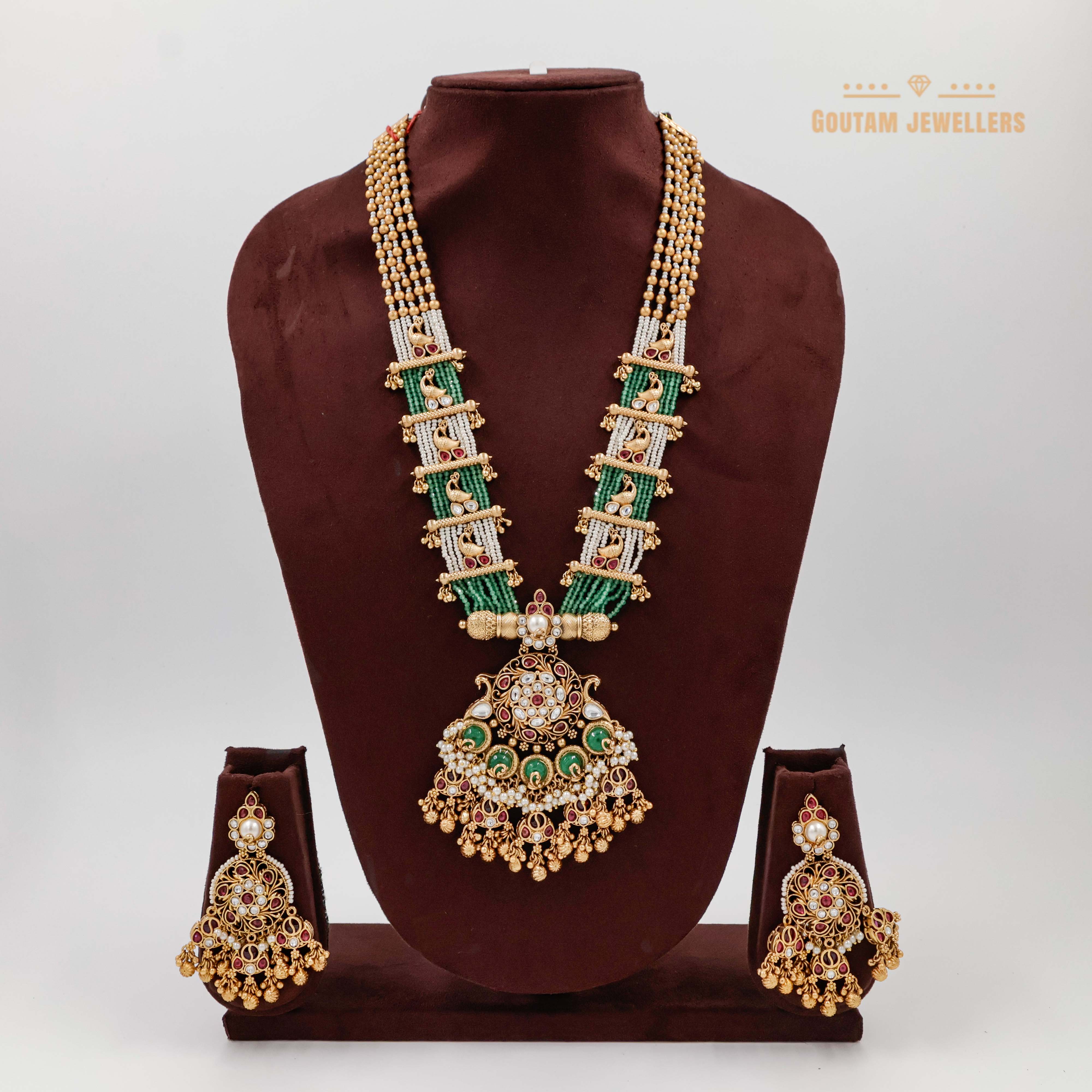 Temp Ruby with Emerald Crystal Antique Designer Long Set