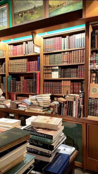 Extensive collection of legal volumes used for research.