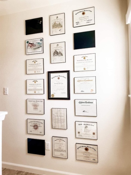 Display of bar council certificates and academic achievements.